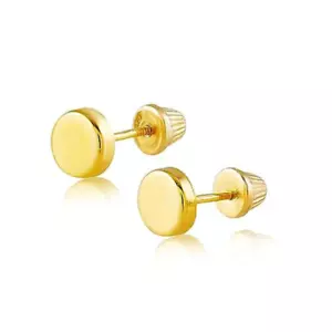 Aretes circulares pequeños redondos reales de oro amarillo sólido de 14K con parte posterior de tornillo para W - Imagen 1 de 9