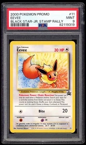 2000 PSA 9 Mint Eevee Non-Holo Black Star Promo 11 Pokemon Card JR Stamp Rally - Foto 1 di 2
