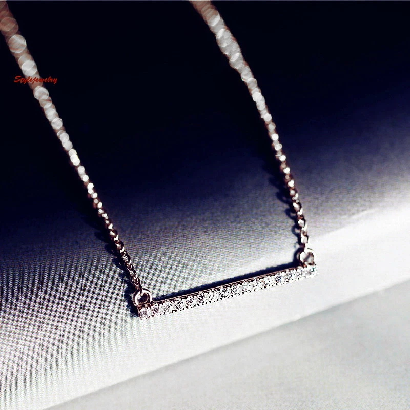 18k White Gold Filled Made with Swarovski Crystal Silver Bar Necklace N126 Foto 1 de 4