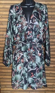 Nuevo Vestido Johanna Ortiz H&M Mujer M 8/10 Floral Verde Oscuro Satinado Volantes Calado - Imagen 1 de 12