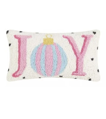 NEW JOY Pink Christmas Ornament Polka Dot Hook Wool 9" x 16" Throw Pillow - Image 1 of 2
