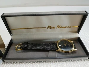 Alex Navarre gold tone Dress Quartz Watch Japan Made Genuine Diamond. - Picture 1 of 9
