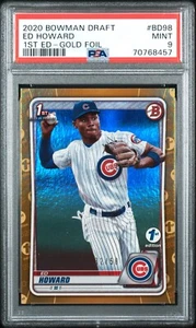 2020 Bowman Draft Ed Howard 1st Edition Gold Foil /50 #BD98 Chicago Cubs PSA 9 - Picture 1 of 2