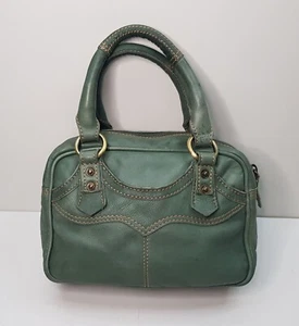 YOSHI LICHFIELD GREEN REAL LEATHER SMALL HANDBAG TOP HANDLE ZIP STUDDED LINED - Picture 1 of 24