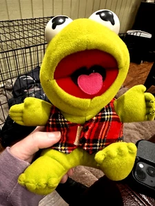 VTG 1987 Henson Associates Baby Kermit Muppet Plaid Shirt Christmas Plush✔ READ - Picture 1 of 7