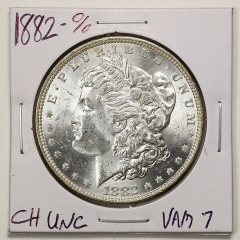 1882-O over O $1 Morgan Silver Dollar in Choice UNC Condition VAM-7 #11105 Cover
