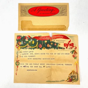1951 Telegram Christmas Greeting Cairo Western Union Korean War Era Soldier USGI - Picture 1 of 12