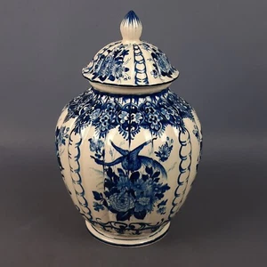Vase Potiche Keramik gerippt Signatur Nove Italie Motiv Blumen Vintage Sammlung - Bild 1 von 13