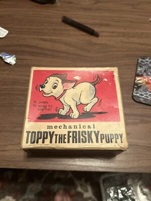 BONITA CAJA VINTAGE DE LOS ALPES MECÁNICO TOPPY THE FRISKY CACHORRO PERRO AÑOS 50 Foto 1 de 4
