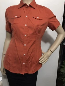 Banana Republic Women Top, Short Sleeve, Size Medium Orange Color, Button Up - Picture 1 of 10
