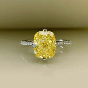 3.00Ct Canary Yellow Cushion Cut Diamond Engagement Ring In 14k White Gold Over - Picture 1 of 8