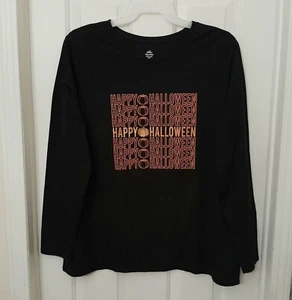Womens Happy Halloween Shirt Long Sleeve Black & Orange 3XL - Picture 1 of 8