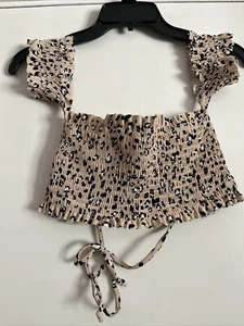 Xhilaration Women's Sz M Crop Top Leopard Print Corset Lace up Back Built-In Bra - Picture 1 of 4