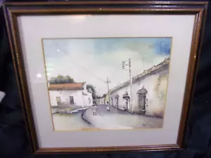 Original Mexican folk village WATERCOLOR ART framed & signed JUAN RAMIREZ 1972 - Picture 1 of 10