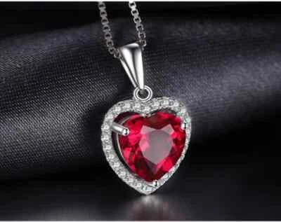 Lab Created Red Ruby Pendant, 925 Sterling Silver Pendant, Wedding Gift Pendant - Image 1 of 3