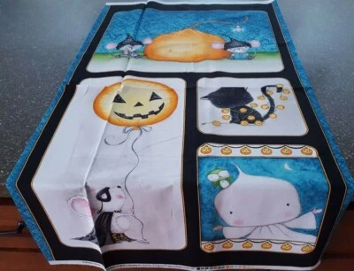 Charmed Panel 23x42 Stacey Yakula QT Halloween Pumpkin Jack-O-Lantern Mice Cat - Image 1 of 4