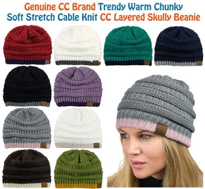 NEU! CC Beanie Trendy Warm Akzent Gefüttert Grob Weich Stretch Zopfmuster Beanie - Bild 1 von 46