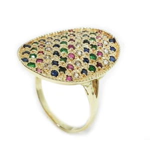 Mehrfarbiger Edelstein Statement Ring Oval Cocktail 14 Karat Gelbgold Größe 7,75 - Bild 1 von 10