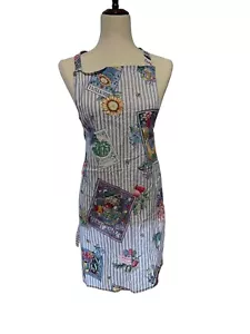 Handmade Bib Apron Garden Seed Packets Sunflower Farmhouse Country Pin Stripe - Picture 1 of 7