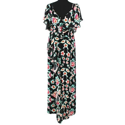 Vestido Tanya Taylor Lorena Seda Mosaico Negro Floral Rayas Capas Maxi 8 Mediano Foto 1 de 4