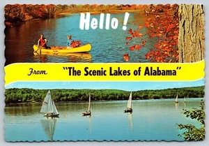 Greetings Alabama Scenic Lake, Yachts Sailing Skiing Swimming Vintage Postcard - Picture 1 of 2