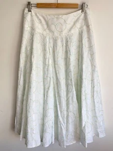 Stitches Linen Skirt Womens Size 10 White Green Pleated Zip Flared Lined Flowy - Picture 1 of 16