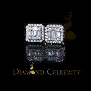 Men's/Womens 925 Silver Yellow 0.25ct VVS 'D' Moissanite Square Stud Earrings - Picture 1 of 12