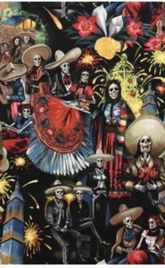 Fiesta de San Marcos Fabric Alexander Henry By The Yard, Skulls, Day Of The Dead - Picture 1 of 2