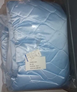 Vintage Sabrina Blue Satin Quilted Bedspread Queen Set by Regency - Picture 1 of 3