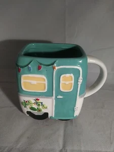 RV Camper Trailer Square Holiday Coffee Mug Cup Retro Christmas Lights 4in. - Picture 1 of 4