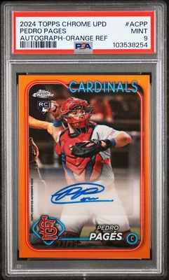Pedro Pages (Cardinals) [Rookie Orange Auto /25] #AC-PP 2024 Topps Chrome PSA 9 - Image 1 of 2