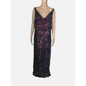 RM Richards Night Way Women Multicolor Sequins V-Neck Maxi Dress Size 16W. New - Picture 1 of 14