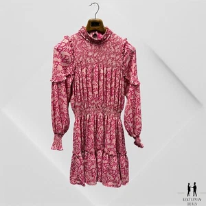 BIZUU x Barbie dress Kampania kolekcji Pink Barbie Printed Pleated Dress L Large - Picture 1 of 9