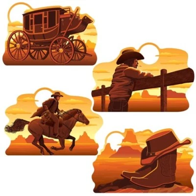 Wild West Cutouts 4 Per Pack 16" Paper Printed on Both Sides Western Decorations Foto 1 de 2