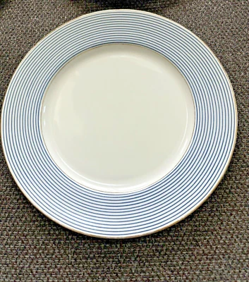 Pottery Barn New Traditions Salad Plate 7.5" Blue Stripe Rim Gold Trim - Image 1 of 4