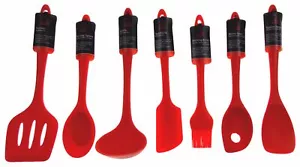 Set 7 Red Kitchen Utensil Silicone Chef Craft Ladle Basting Brush Mixing Spoon - Picture 1 of 3