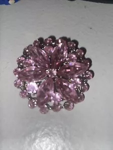 Vintage Estate Silver Tone Pink Marquise Rhinestone Statement Brooch - Picture 1 of 5