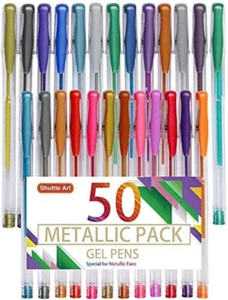 50 Pack Metallic Gel Pens, 25 Metallic Gel Pens Set with 25 Refills Perfect for - Picture 1 of 8