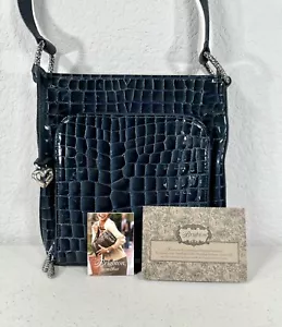 New Brighton Shoulder Bag Sonny Lil Cher Blue Patent Croc Embossed Handbag $300 - Picture 1 of 19