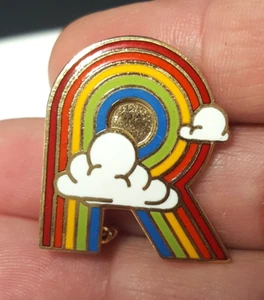 Vtg 1980 Rainbow Clouds Letter R Enamel Pin Initial Name Lapel Hat OOH LA LA - Picture 1 of 14