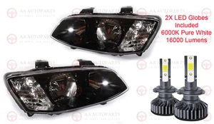 Black Headlights Pair + LED Globes For Holden Commodore VE Series 2 SS SV6 - Picture 1 of 8