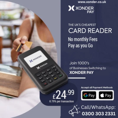 Xonder Wise 3 Debit/Credit Contactless Card Reader Terminal 0.79% transaction - Image 1 of 4