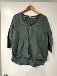 Cindy G 100% Linen 3/4 Sleeve Tunic Top Green Size XL - Picture 1 of 9