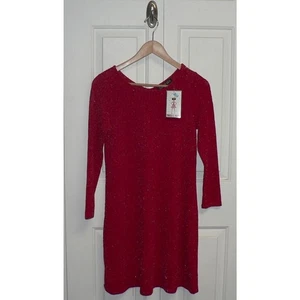 Trixxi Girl V-Back Long Sleeve Metallic Knit Holiday Dress in Tomato Red XL $48 - Picture 1 of 5