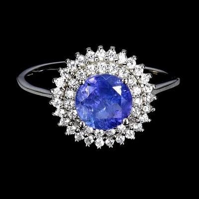 Anillo de plata de ley 925 redondo tanzanita 6 mm piedras preciosas naturales joyería tamaño 8,5 Foto 1 de 4