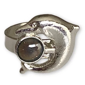 Anillo de moda de metal ajustable con piedra de humor de delfín plateado vintage - Imagen 1 de 5
