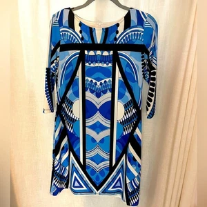 Sara Campbell Blue Print 3/4 sleeve sheath dress, mod print, size medium - Picture 1 of 5