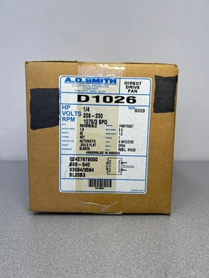 A.O.Smith D1026 Motor 1/4HP 208-230V NEW Unopened Surplus Direct Drive - Image 1 of 4