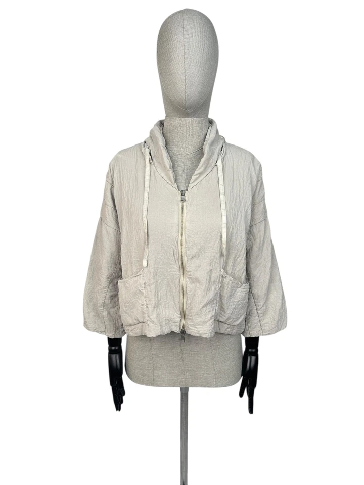 TRANSIT PAR SUCH Silk Crop Hooded Ivory Zip Jacket size 2 - Image 1 of 4