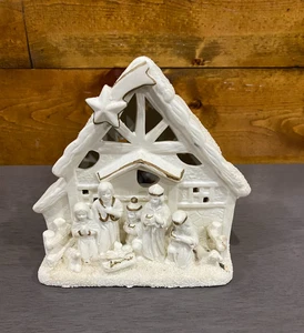 Nativity Bisque Tealight Candle Holder Holy Family Joseph Mary Jesus 3 Wisemen - Picture 1 of 8
